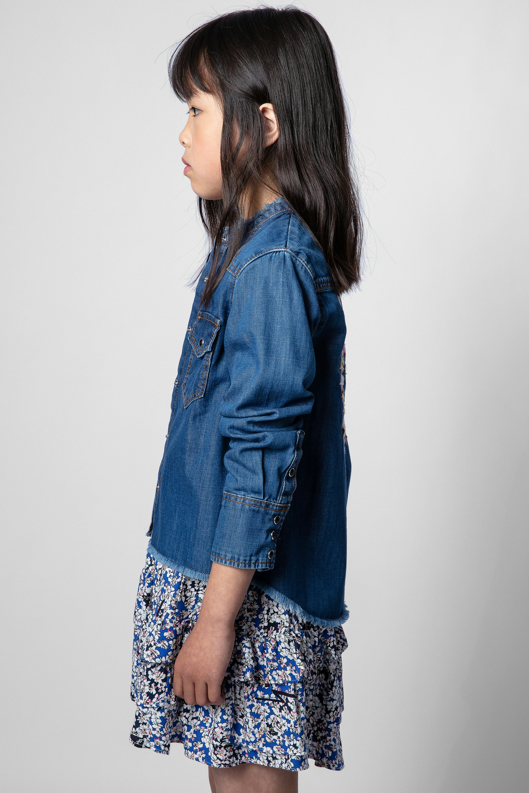 Camicia Rea Junior - Camicia in denim blu con stampa teschio bambini